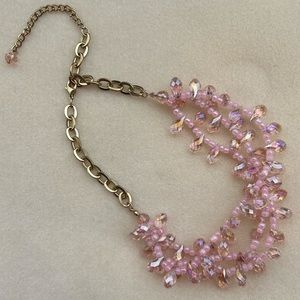 💗Handmade pink Czech glass crystal necklace with antique gold toned hard…